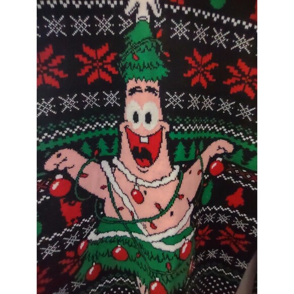 SpongeBob SquarePants Men's Small Patrick Star Knit Ugly Christmas Sweater Tree - Picture 2 of 8
